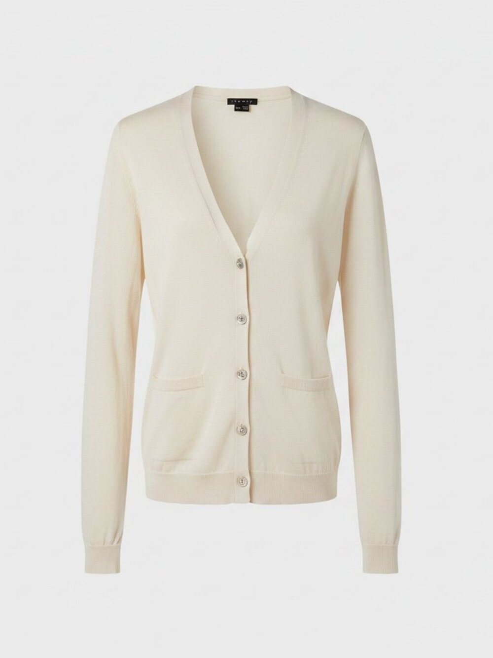 Theory Ivory Wool Silk Long V-Neck Cardigan Sweater Petite P